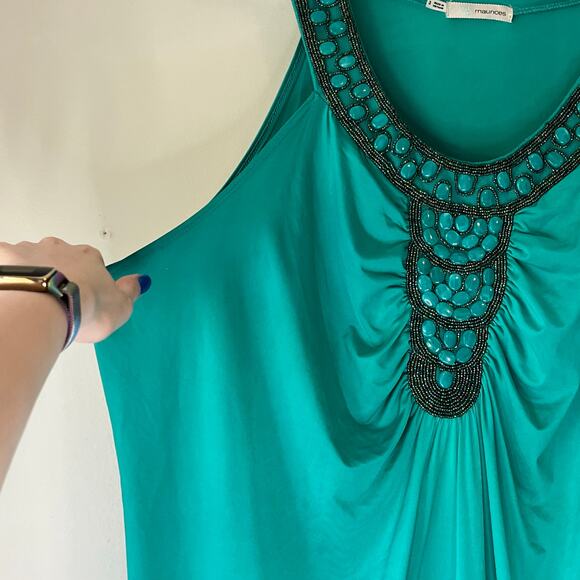 Maurices Green Tank Top with Beaded Neckline Size 3 - Picture 10 of 14